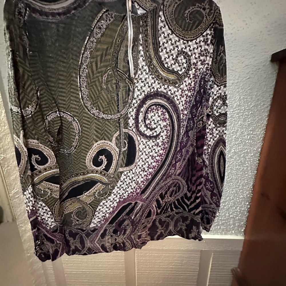 Chico's shirt with Olive and Purple Paisley